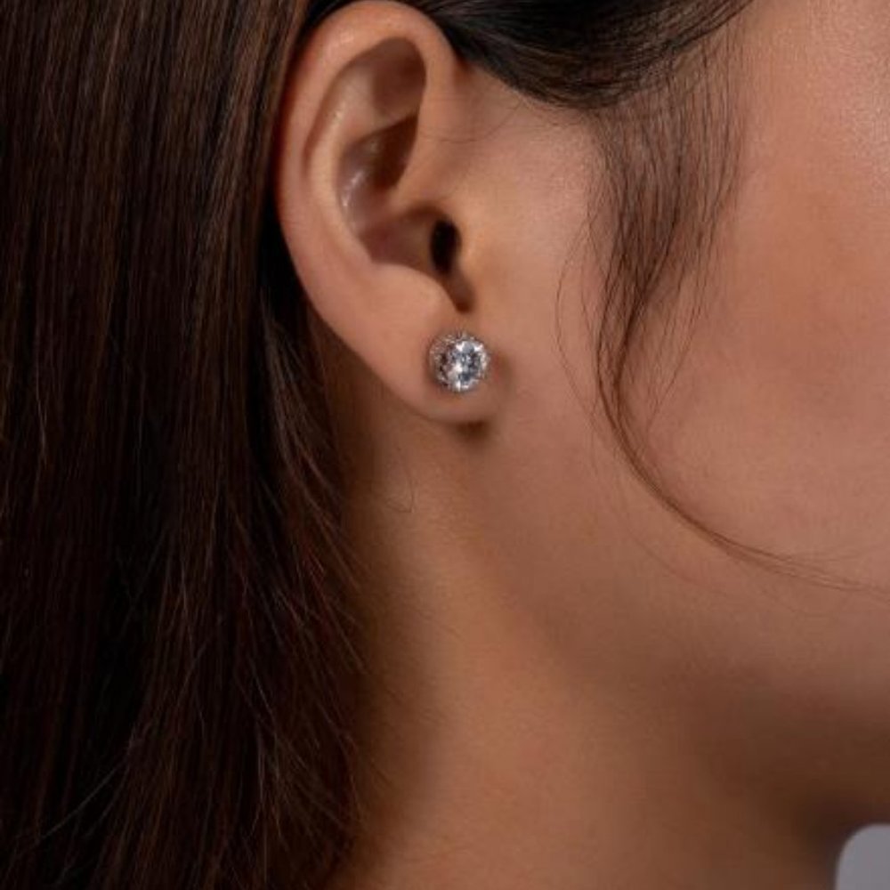 Certified 2ct. t.w. Moissanite Diamond Crown Stud Earrings NEW - Picture 3 of 13